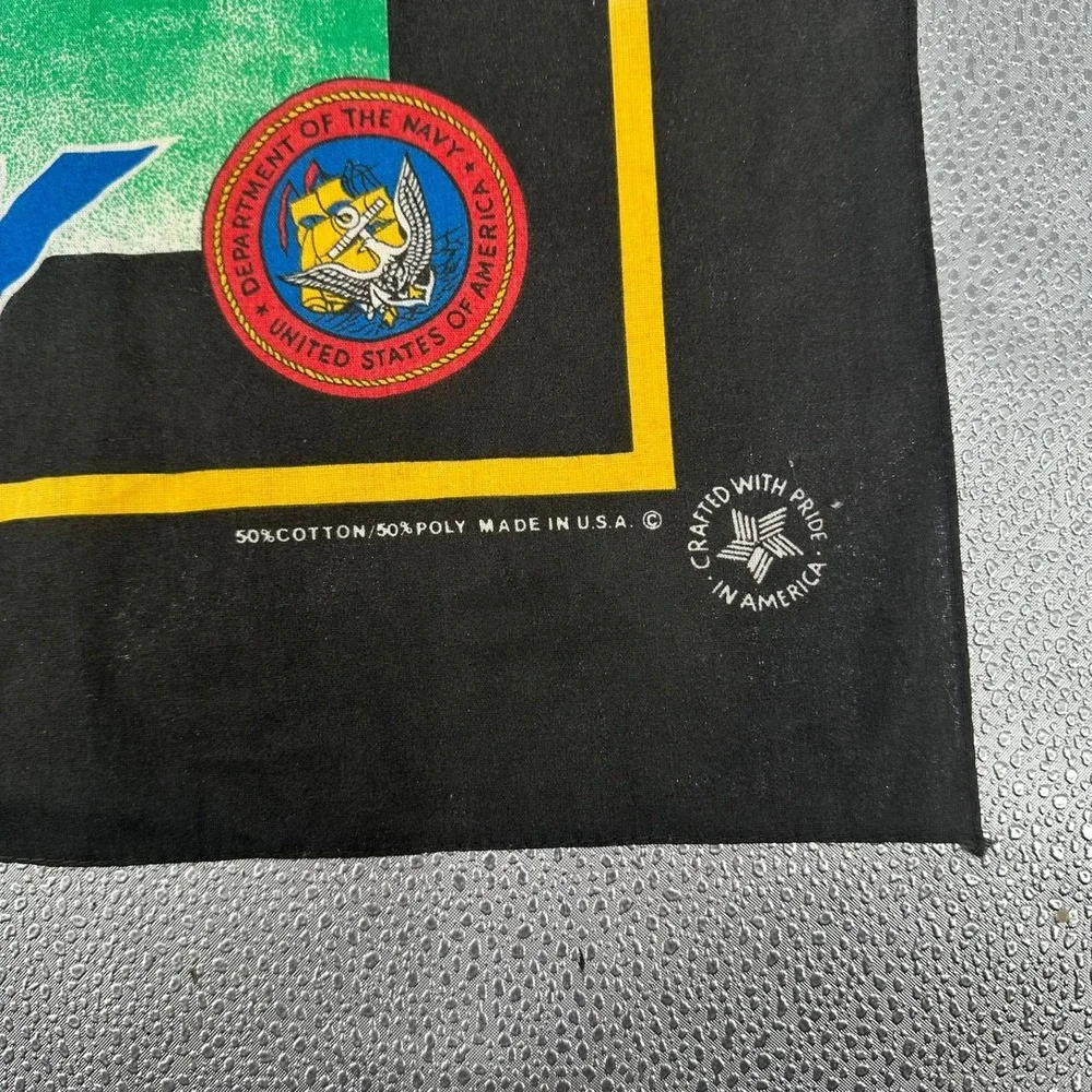 Vintage US Navy Bandana Aircraft Carrier Military Graphic Scarf Black USA Made